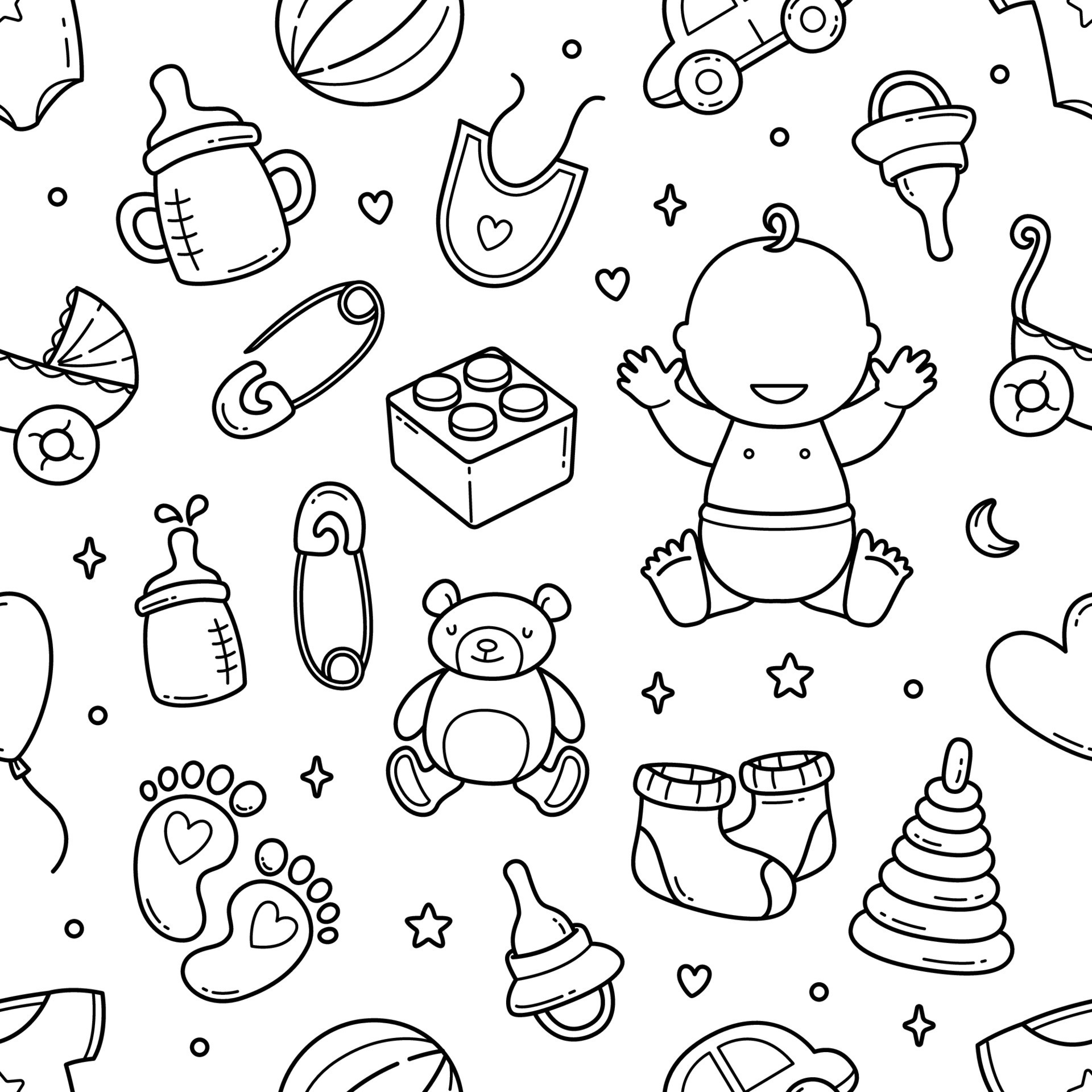 Baby accessories doodle seamless pattern background vector illustration ...