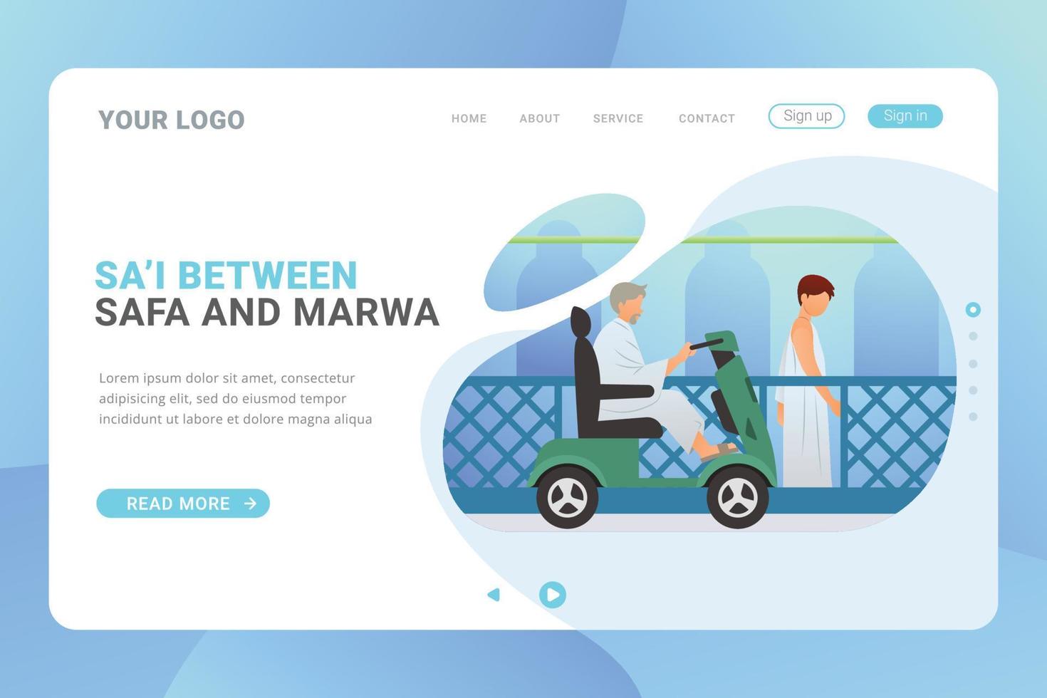 Landing page template Hajj and Umrah travel guide vector