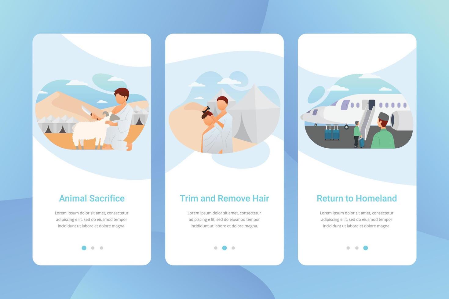 Hajj guide app onboarding screen user interface kit vector illustration