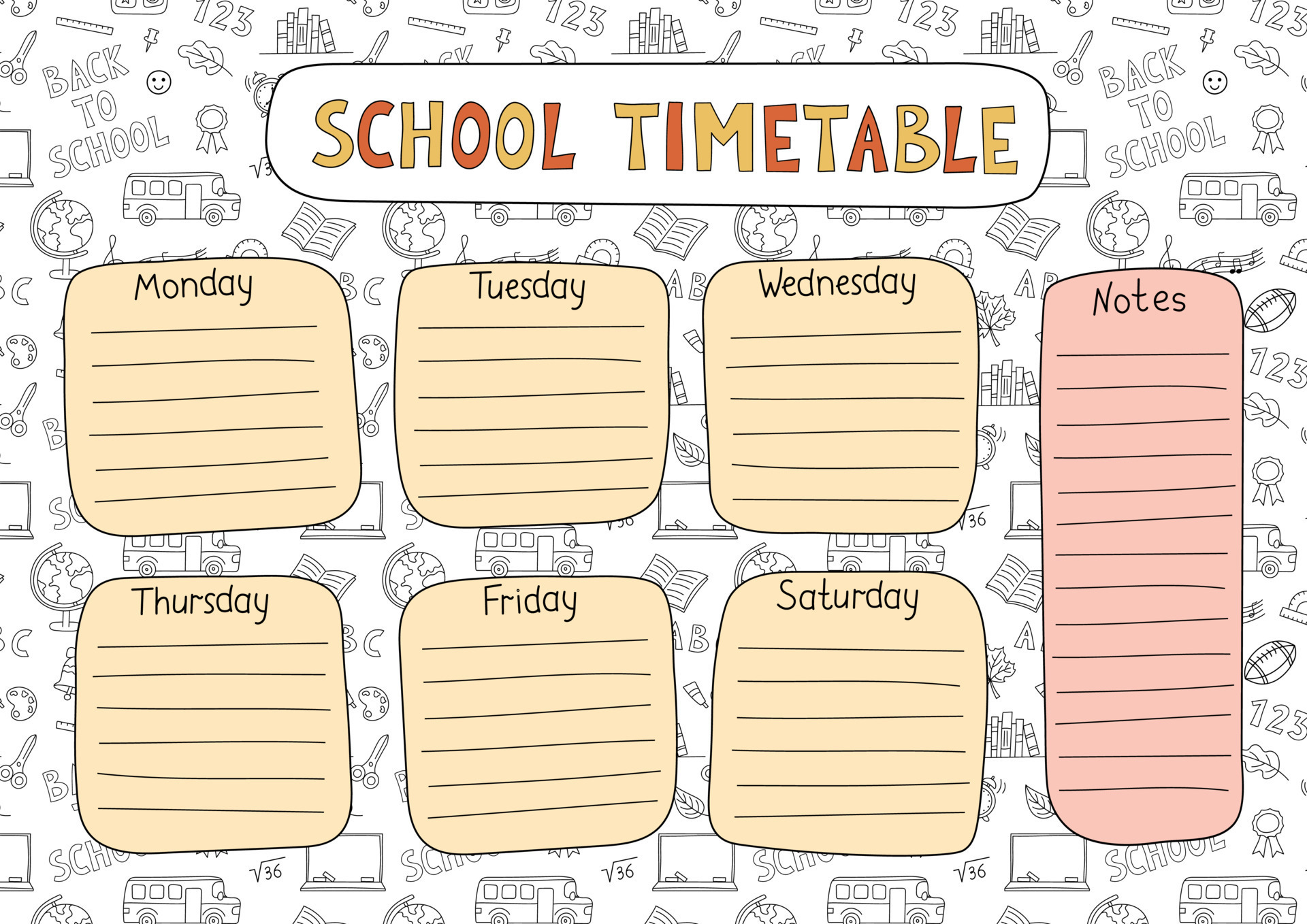 School timetable hand drawn design. Vector planner template for students.  Funny doodle school schedule. Kids outline background 9319490 Vector Art at  Vecteezy