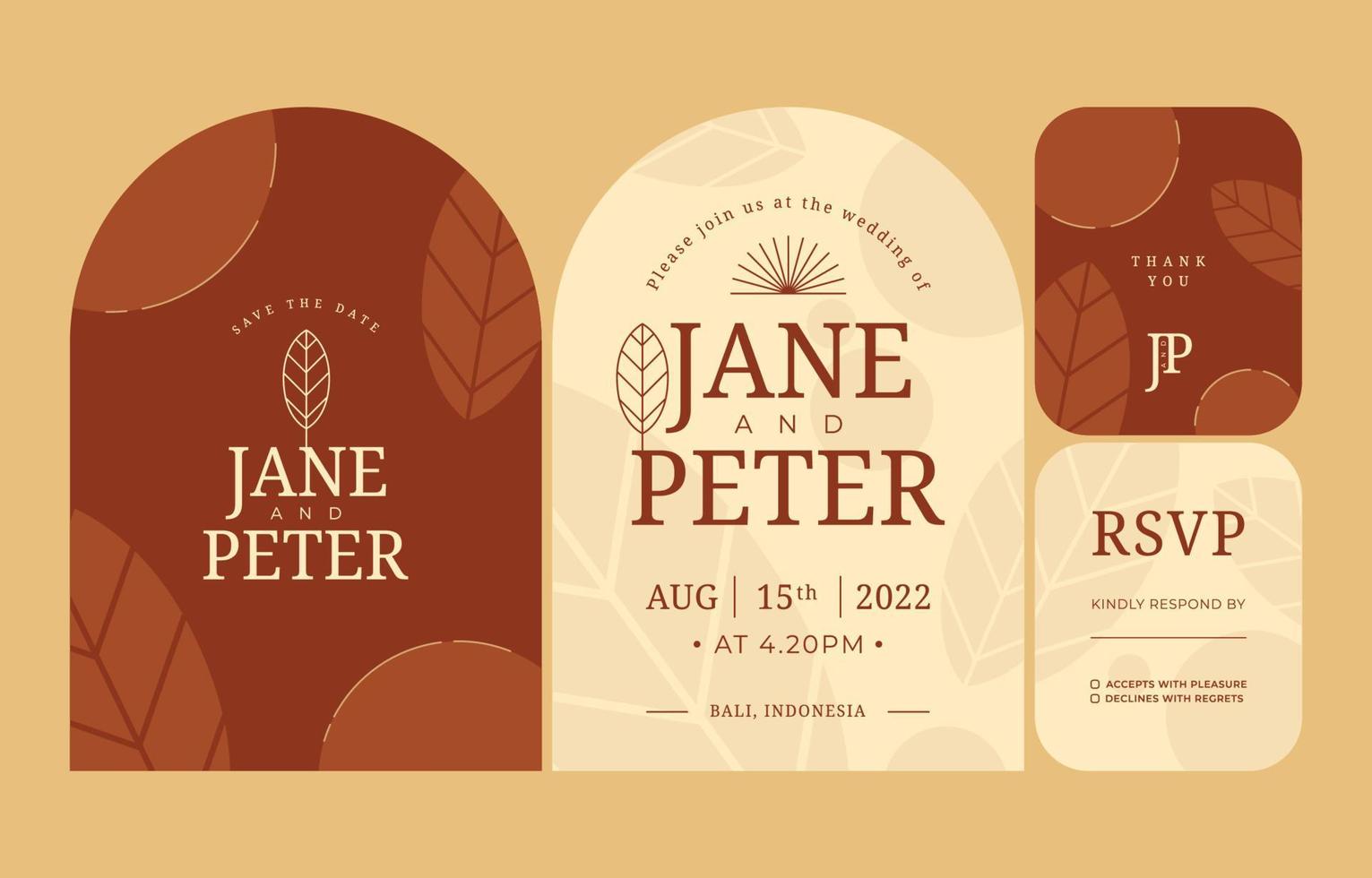 Earthy Toned Wedding Invitation Templates vector