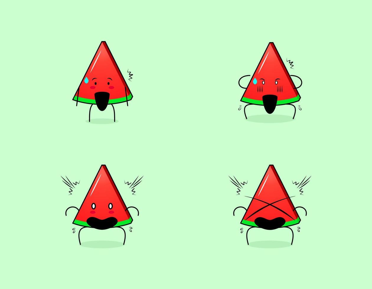 Set of cute watermelon slice character with shocked expressions. suitable for emoticon, logo, symbol and mascot vector