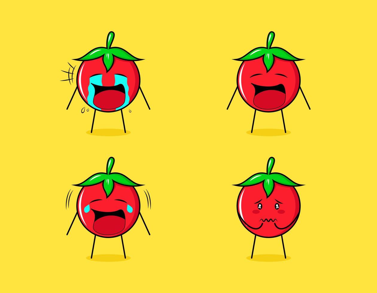 collection of cute tomato cartoon character with crying and sad expressions. suitable for emoticon, logo, symbol and mascot vector