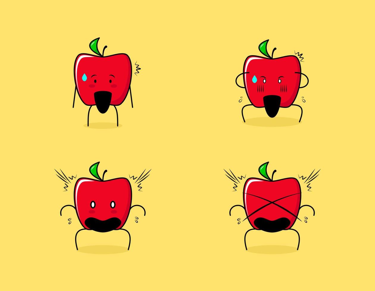 Set of cute red apple character with shocked expressions. suitable for emoticon, logo, symbol and mascot vector