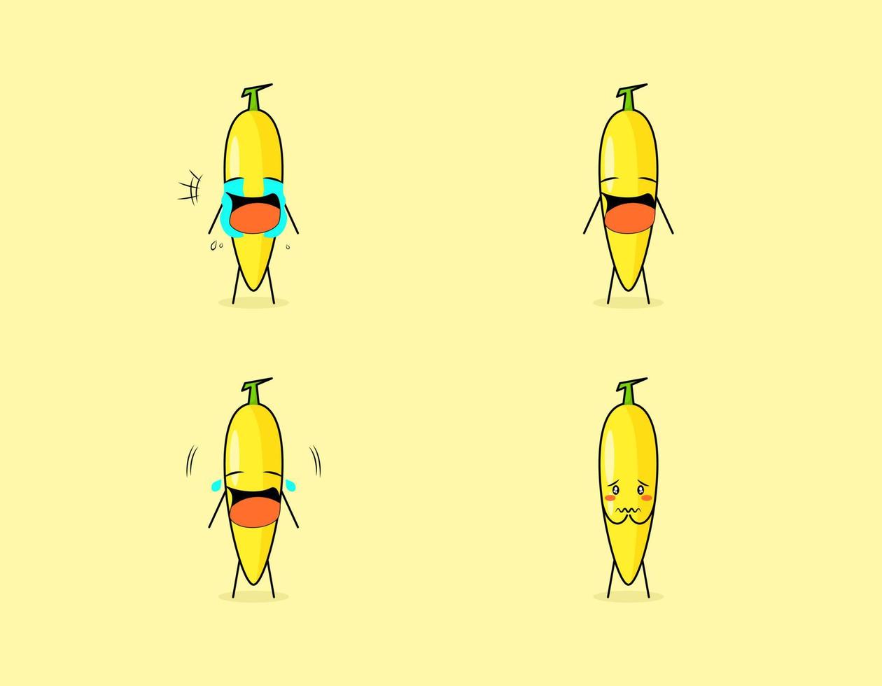 Set of cute banana cartoon character with crying and sad expression. suitable for emoticon, logo, symbol and mascot vector