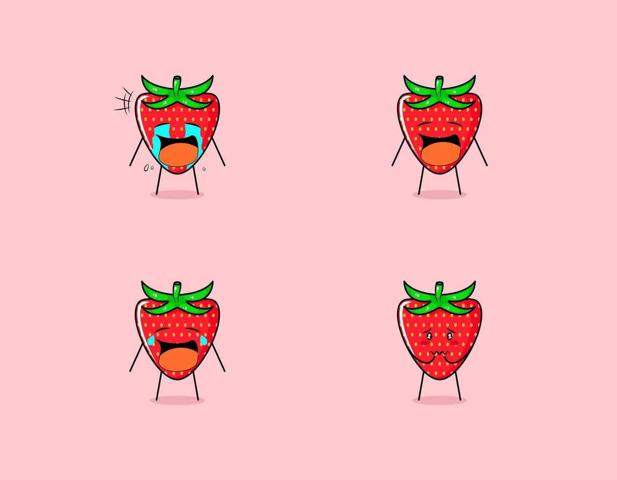 conjunto de lindo personaje de dibujos animados de fresa con llanto y expresión triste. adecuado para emoticonos, logotipos, símbolos y mascotas vector