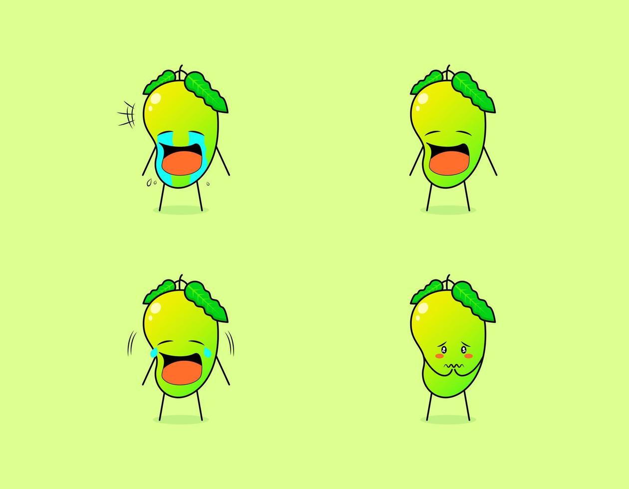 collection of cute mango cartoon character with crying and sad expression. suitable for emoticon, logo, symbol and mascot. such as emoticon, sticker or fruit logo vector