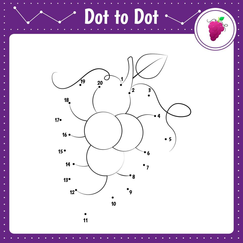 Connect the dots. Grape. Dot to dot educational game. Coloring book for preschool kids activity worksheet. Vector Illustration.