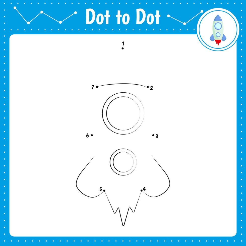 Connect the dots. Rocket. Dot to dot educational game. Coloring book for preschool kids activity worksheet. Vector Illustration.