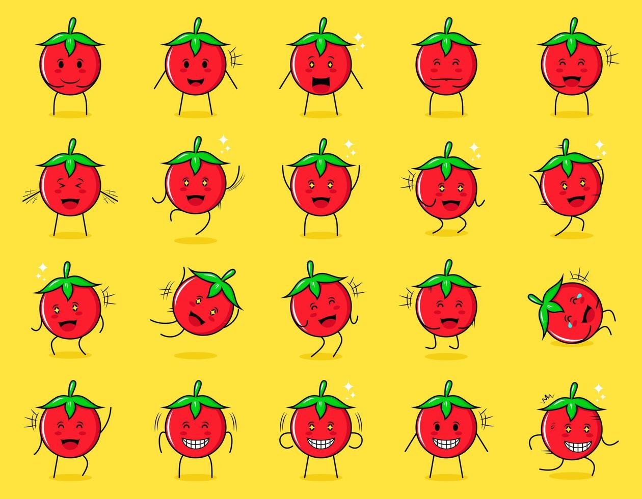 collection of cute tomato cartoon character with happy and smile expressions. suitable for emoticon, logo, symbol and mascot vector