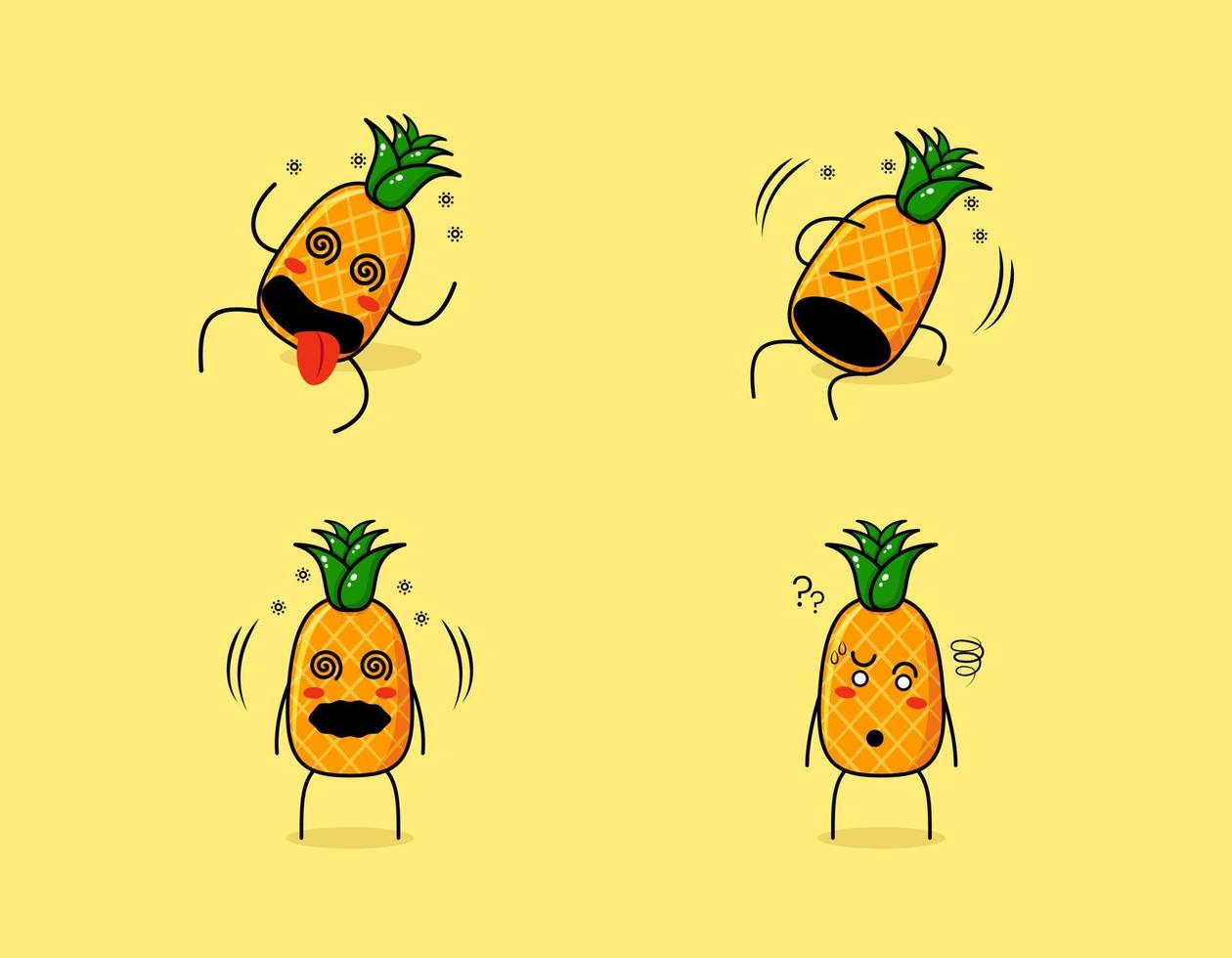 colección de lindo personaje de dibujos animados de piña con expresiones mareadas. adecuado para emoticonos, logotipos, símbolos y mascotas vector