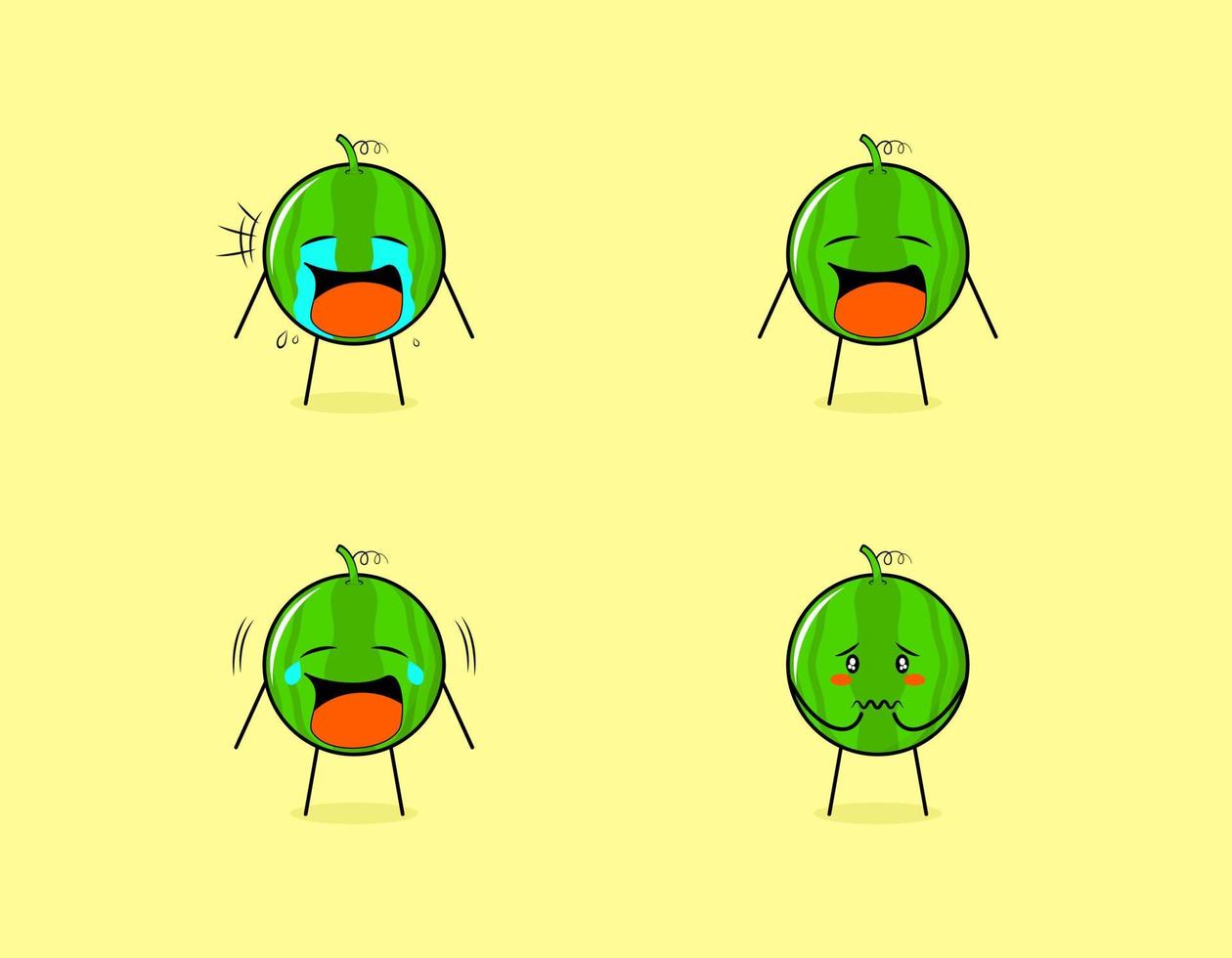 collection of cute watermelon cartoon character with crying and sad expressions. suitable for emoticon, logo, symbol and mascot vector