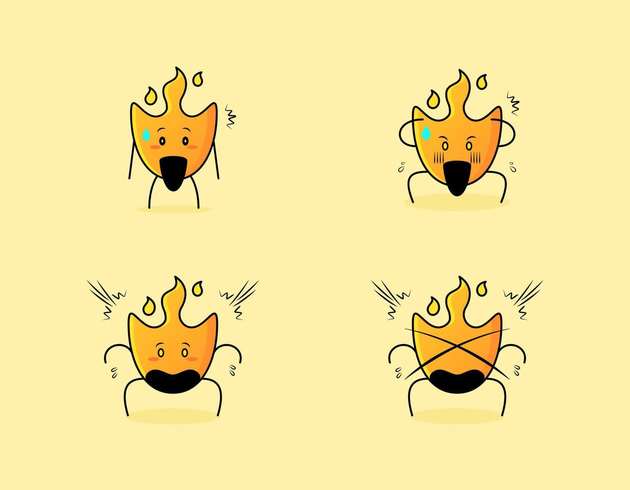collection of cute fire cartoon character with shocked expression. suitable for icon, logo, symbol and sign. such as emoticon, sticker, mascot or element logo vector