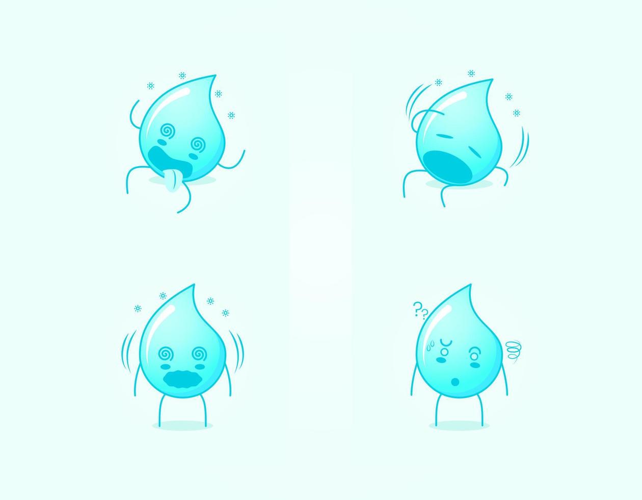 collection of cute water cartoon character with dizzy expression. suitable for icon, logo, symbol and sign. such as emoticon, sticker, mascot or element logo vector