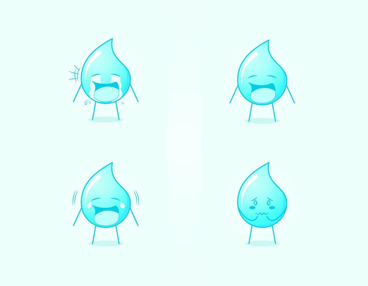 collection of cute water cartoon character with crying and sad expression. suitable for icon, logo, symbol and sign. such as emoticon, sticker, mascot or element logo vector