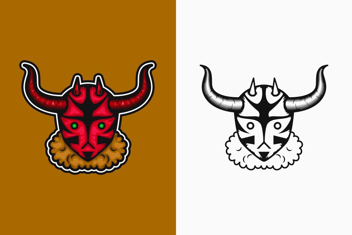 red devil with horns and green eyes. color, detiled and line art style. suitable for mascot, logo, symbol and t-shirt design vector