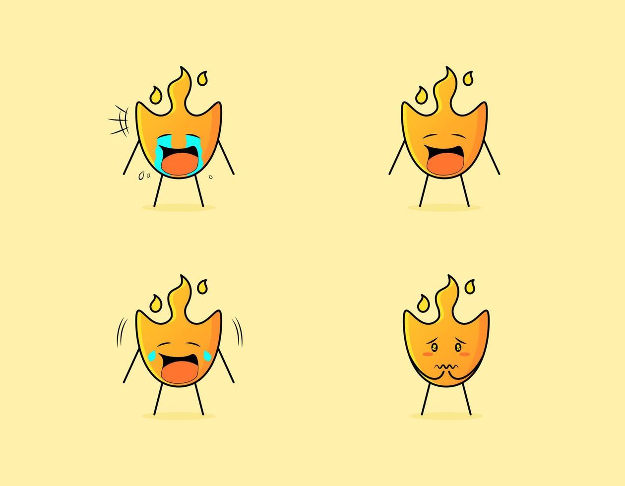 collection of cute fire cartoon character with crying and sad expression. suitable for icon, logo, symbol and sign. such as emoticon, sticker, mascot or element logo vector