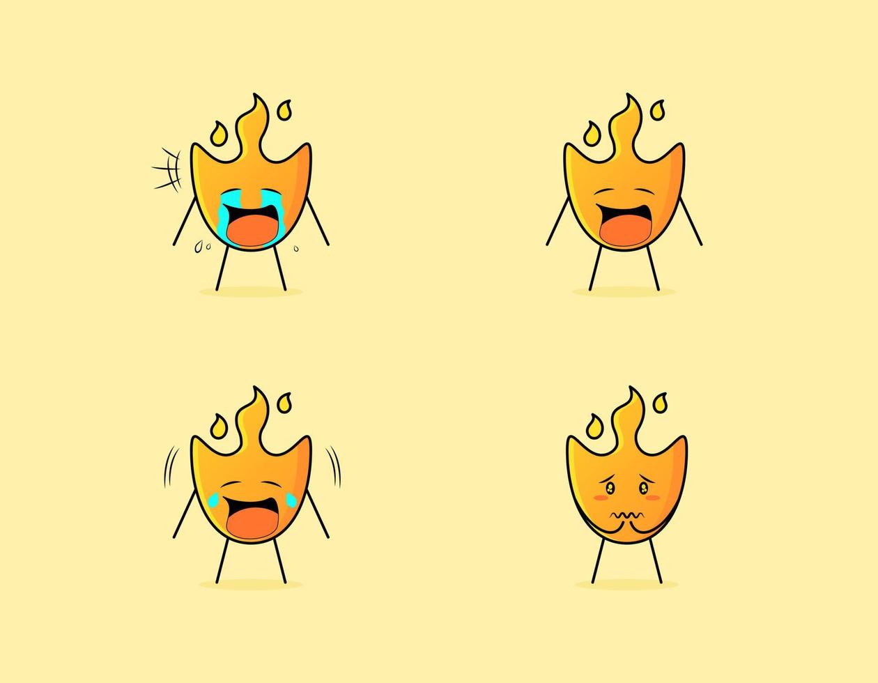 colección de lindos personajes de dibujos animados de fuego con expresión de llanto y tristeza. adecuado para icono, logotipo, símbolo y signo. como emoticono, pegatina, mascota o logotipo de elemento vector