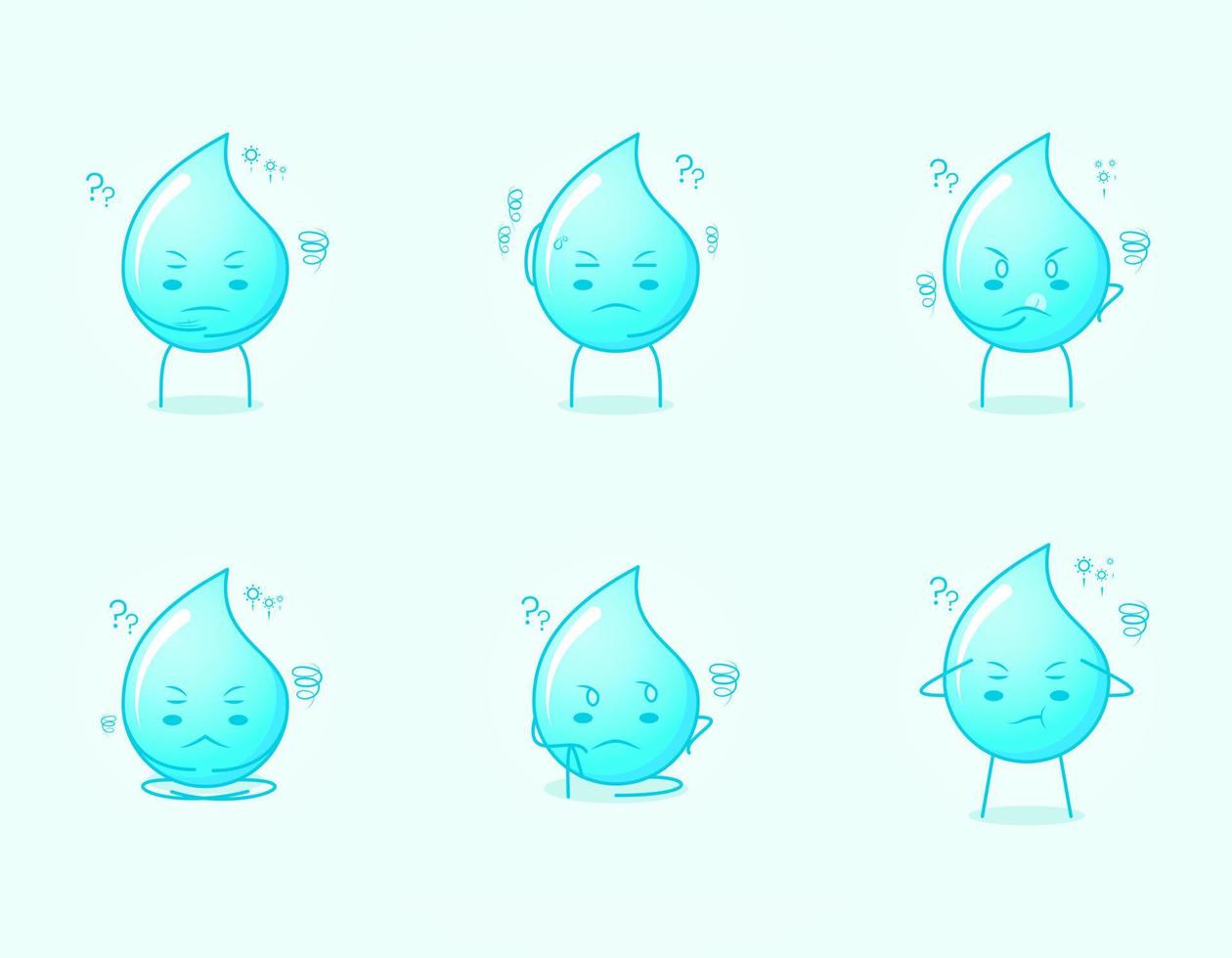 collection of cute water cartoon character with thinking expression. suitable for icon, logo, symbol and sign. such as emoticon, sticker, mascot or element logo vector