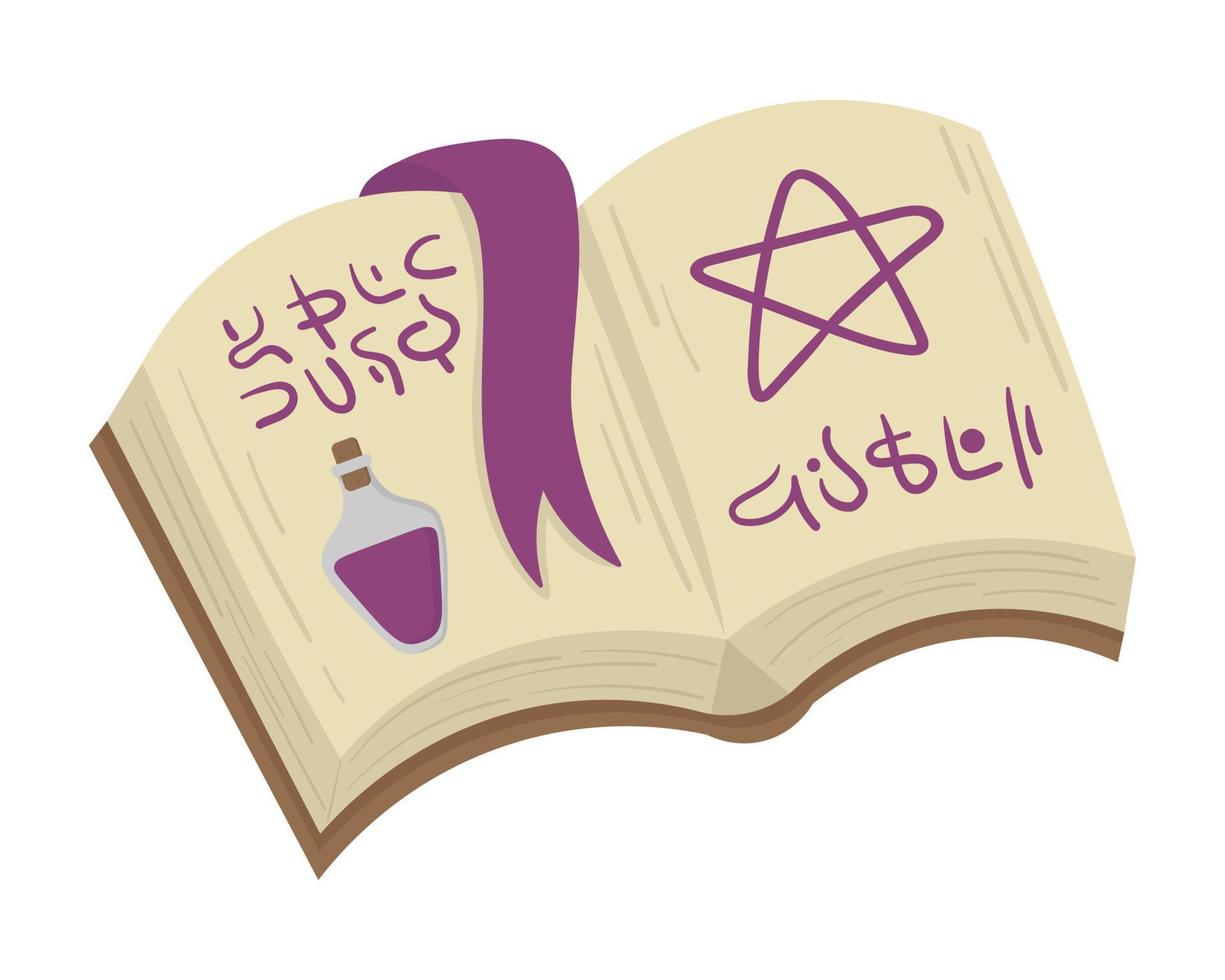 Vector doodle flat sticker. Magic witch book of spells. All objects are repainted.