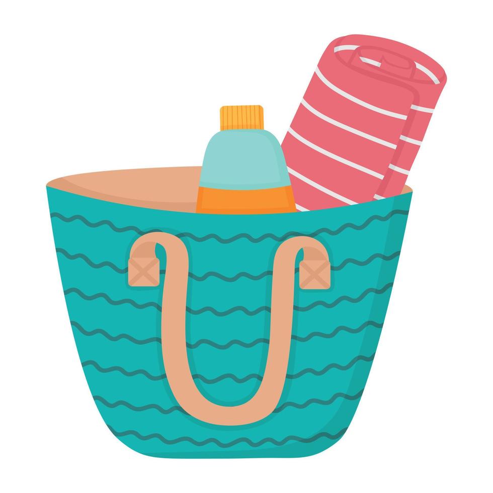 A handy bag for going to the beach or shopping. Doodle flat clipart. All objects are repainted. vector