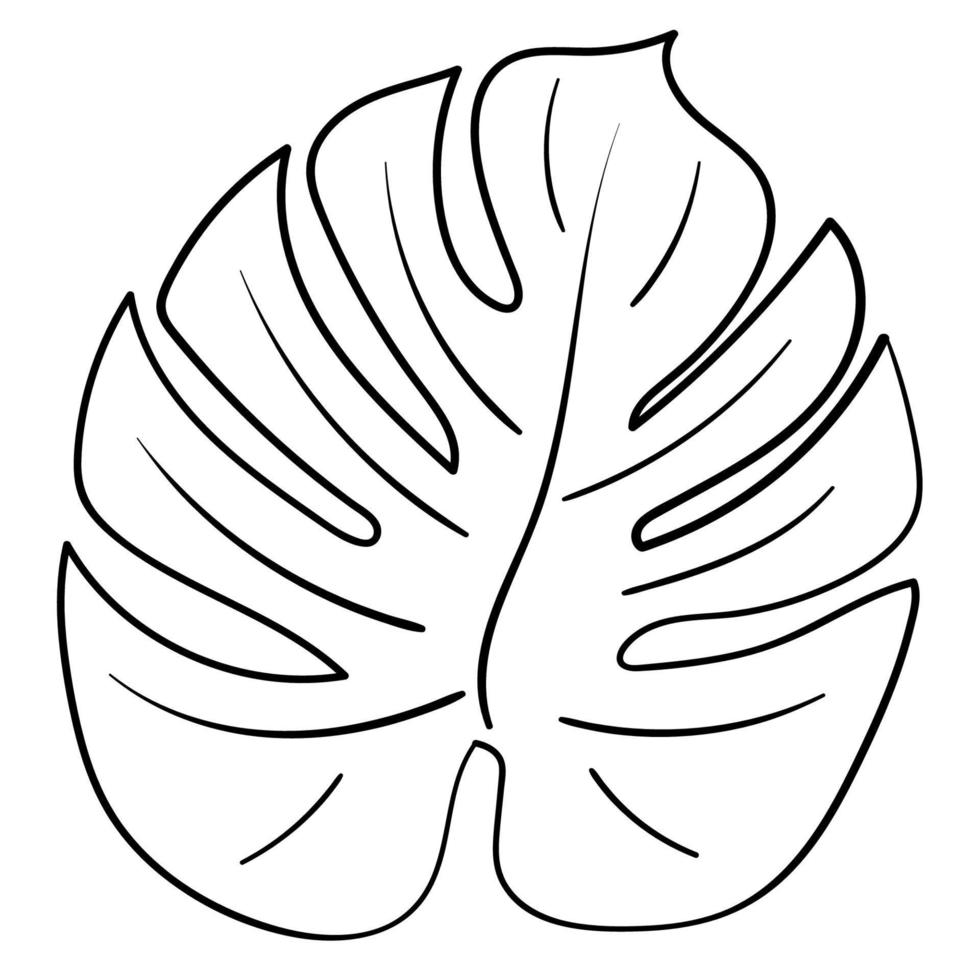 Doodle pegatina contorno hoja tropical monstera vector