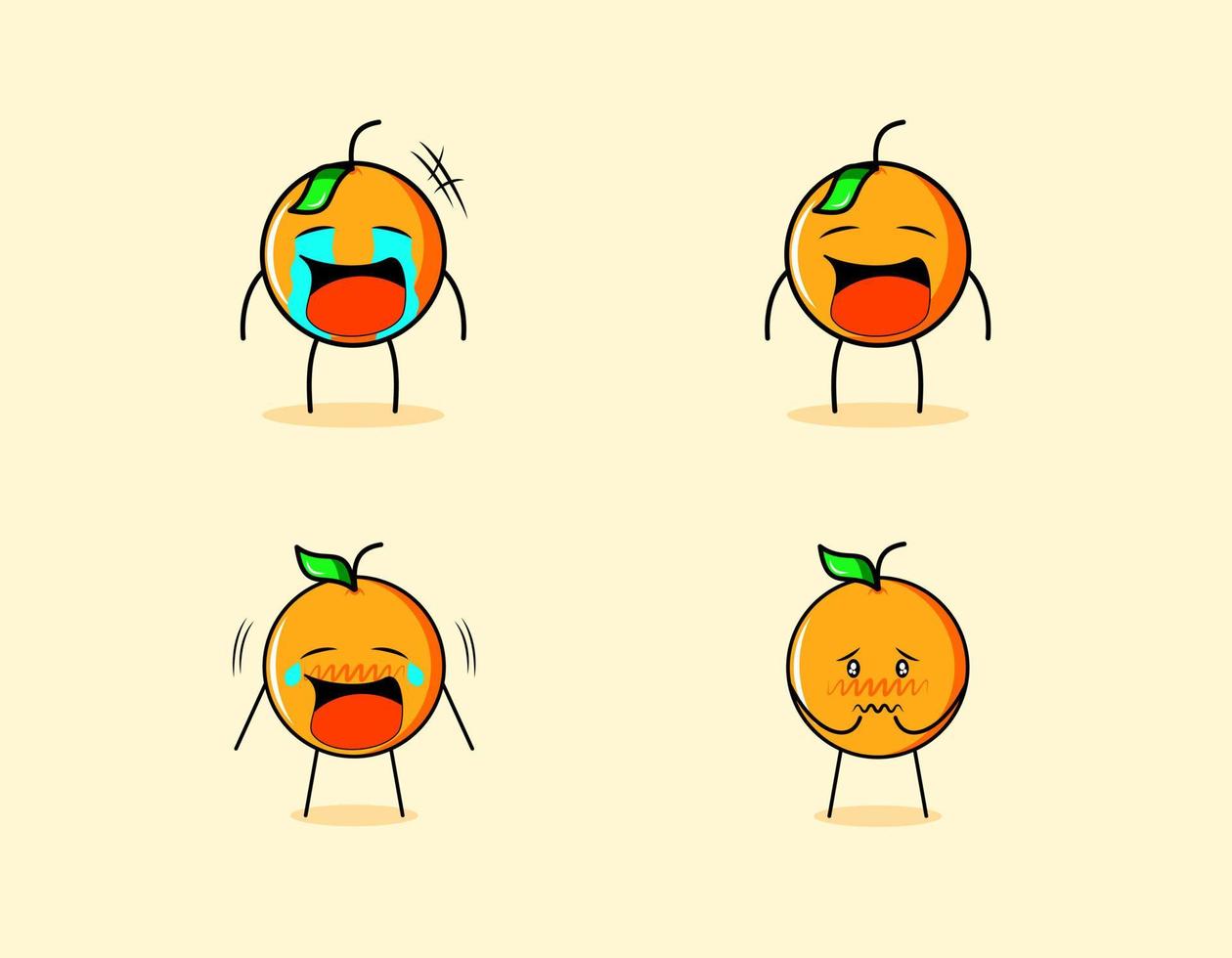 collection of cute orange cartoon character with crying and sad expressions. suitable for emoticon, logo, symbol and mascot vector