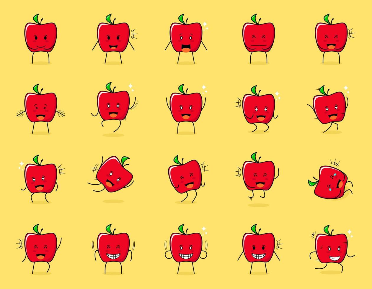 Set of cute red apple character with happy and smile expressions. suitable for emoticon, logo, symbol and mascot vector