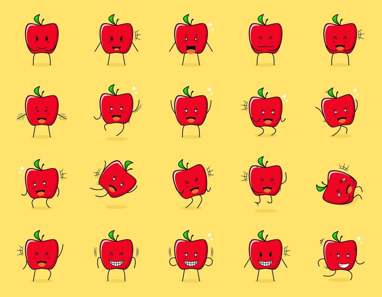 conjunto de lindo personaje de manzana roja con expresiones felices y sonrientes. adecuado para emoticonos, logotipos, símbolos y mascotas vector