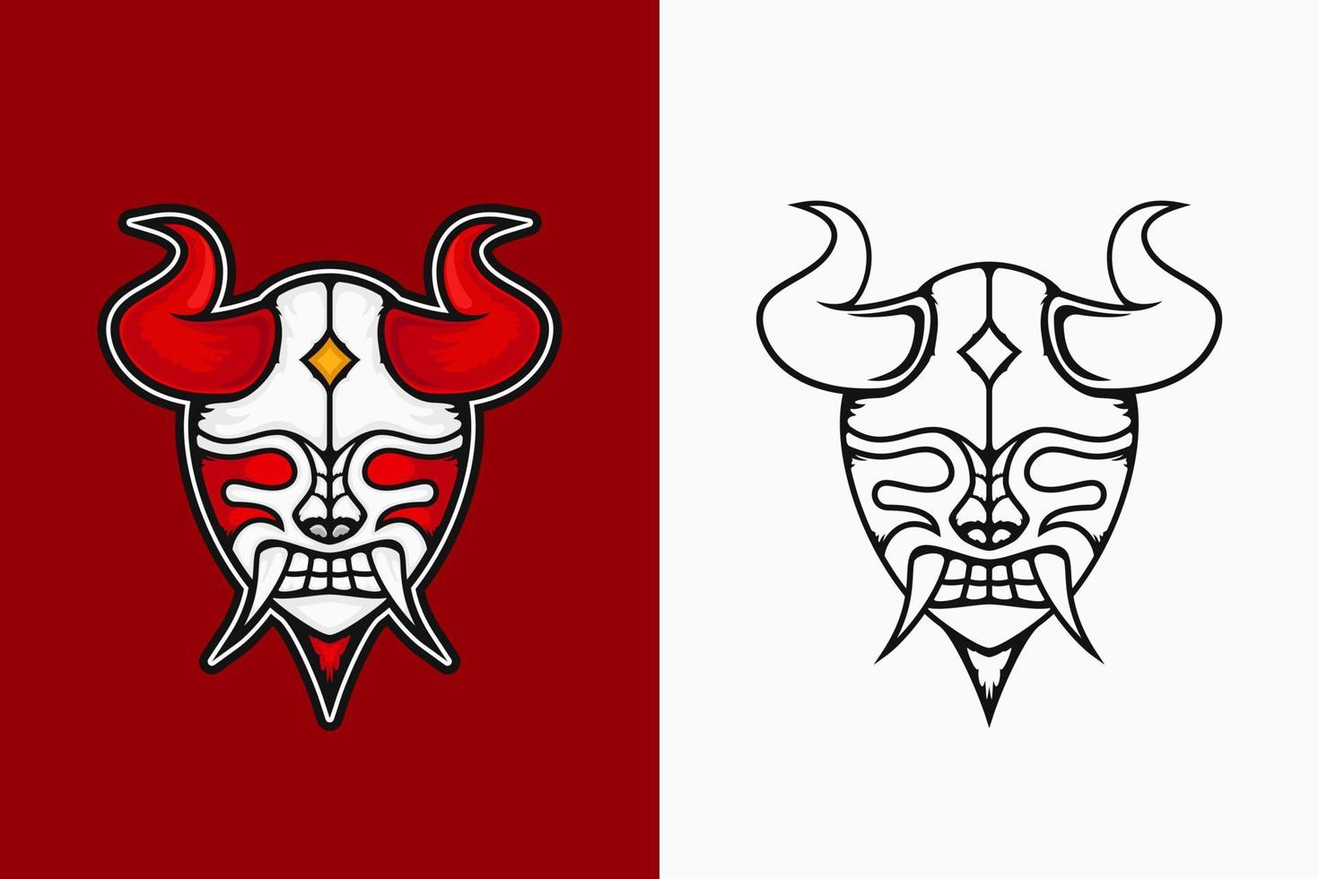 ilustración de máscara de diablo con cuernos. color y estilo de arte lineal. adecuado para el diseño de mascotas, logotipos o camisetas vector