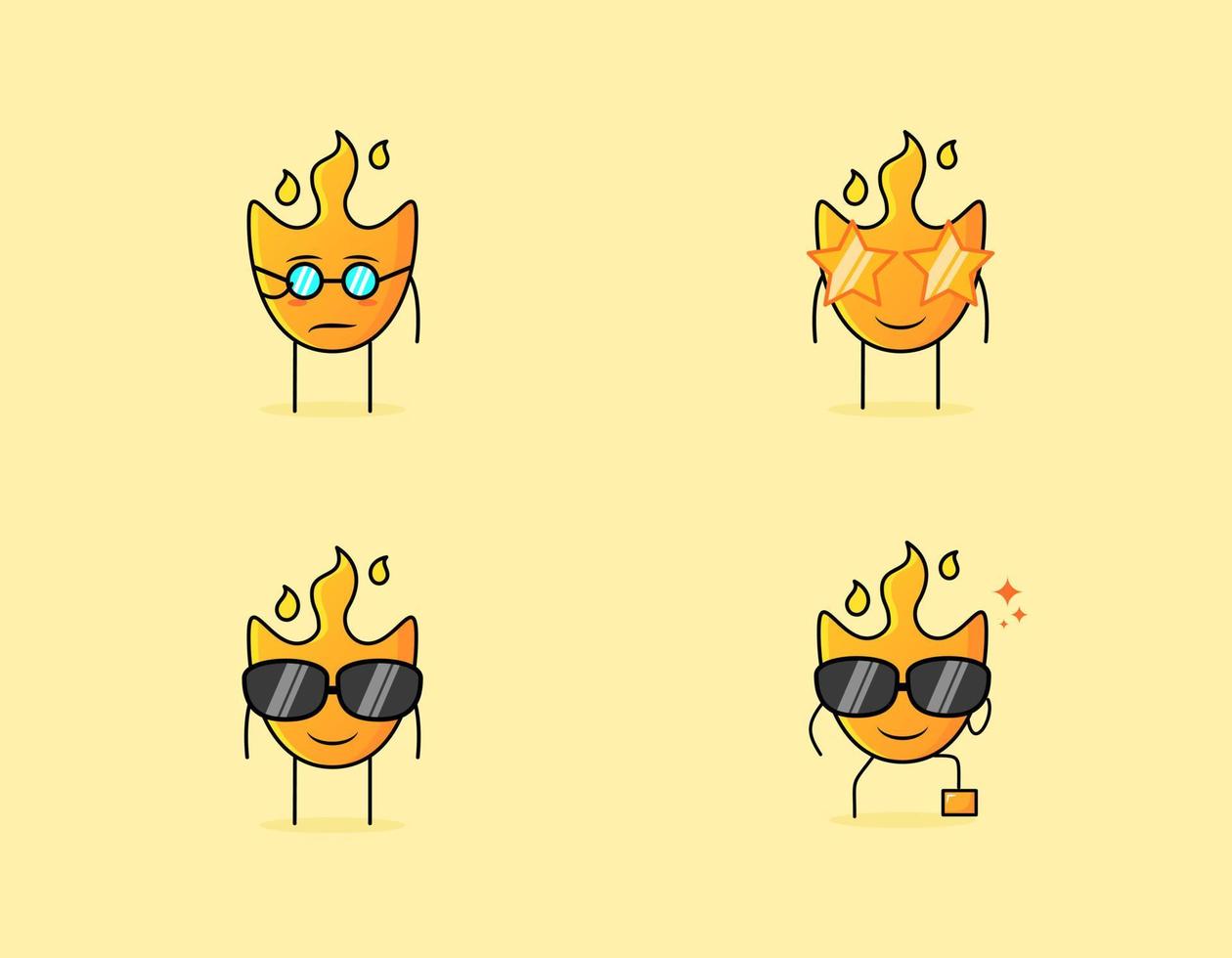 collection of cute fire cartoon character with serious, smile and eyeglasses expression. suitable for icon, logo, symbol and sign. such as emoticon, sticker, mascot or element logo vector