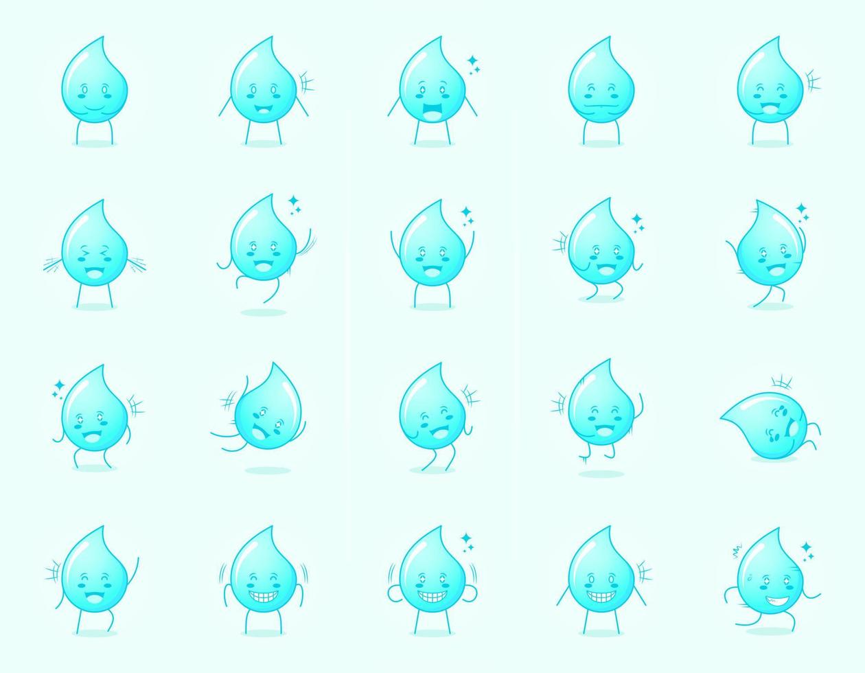 colección de lindos personajes de dibujos animados de agua con expresión feliz y sonriente. adecuado para icono, logotipo, símbolo y signo. como emoticono, pegatina, mascota o logotipo de elemento vector