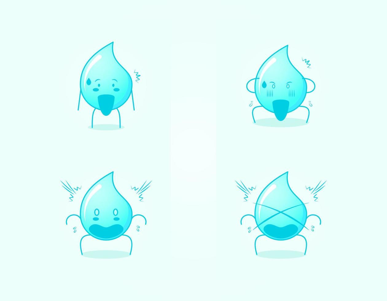 collection of cute water cartoon character with shocked expression. suitable for icon, logo, symbol and sign. such as emoticon, sticker, mascot or element logo vector