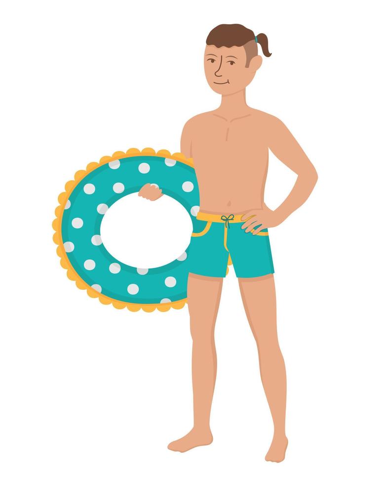 Guy with an inflatable circle. Doodle flat clipart. All objects are repainted. vector
