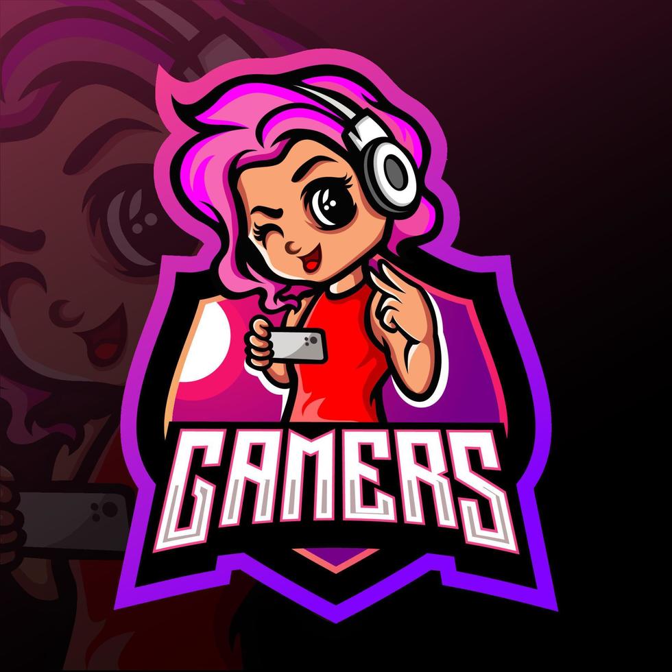 Gamer girl mascot. esport logo design vector