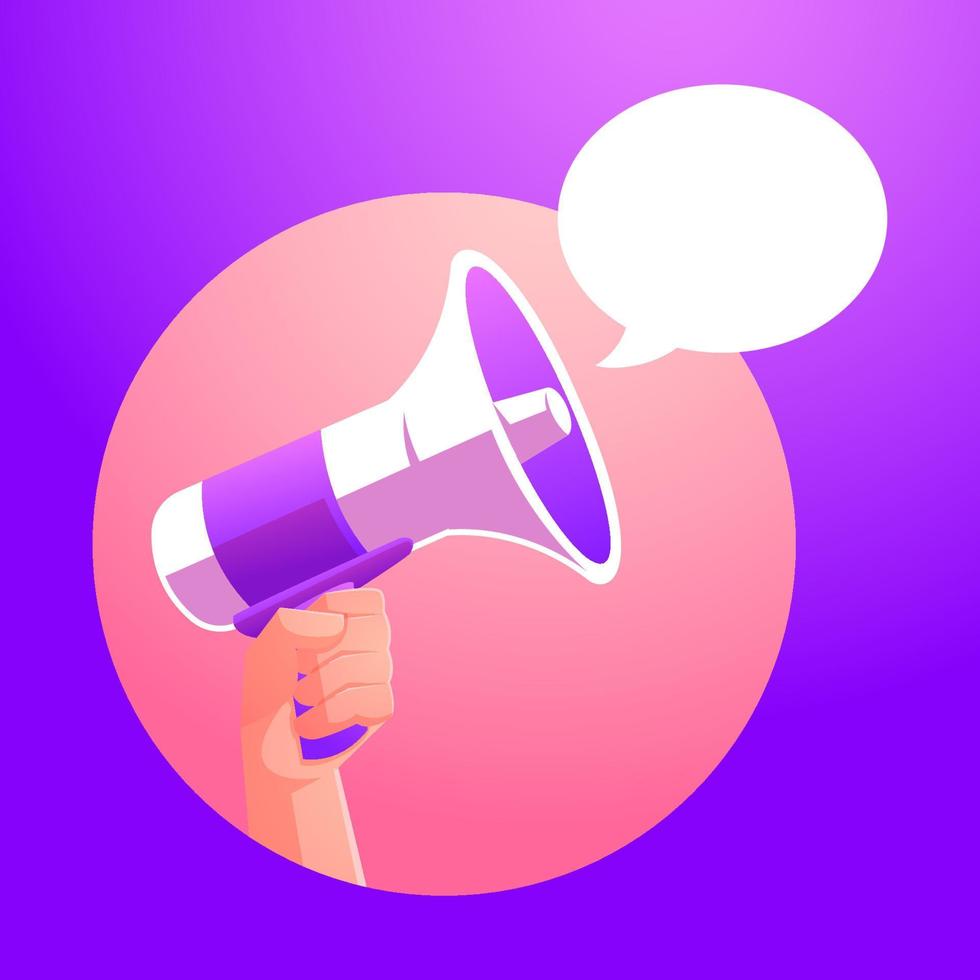 hand holding megaphone loudspeaker and speech bubble vector