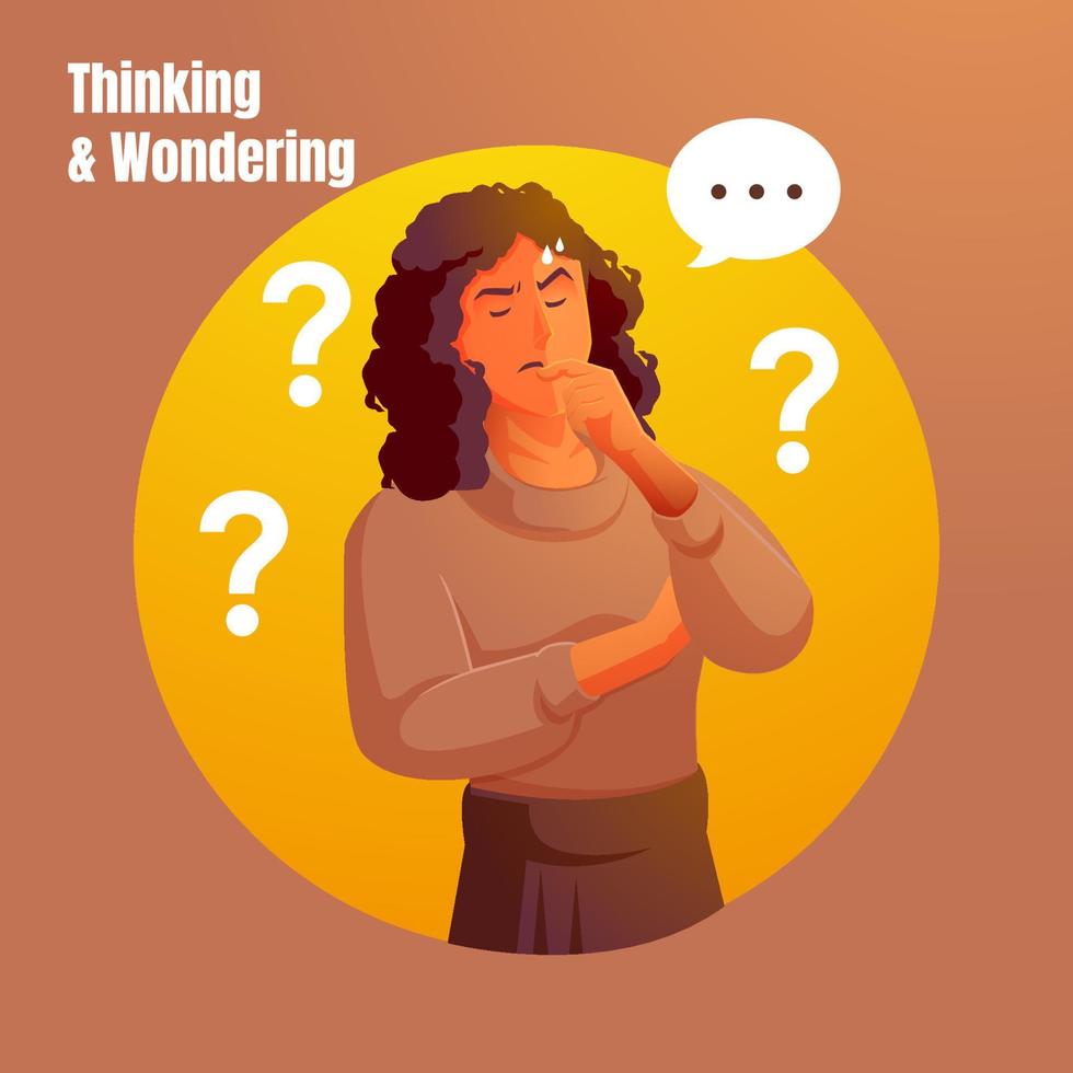 a woman thinks and asks with a speech bubble symbol vector