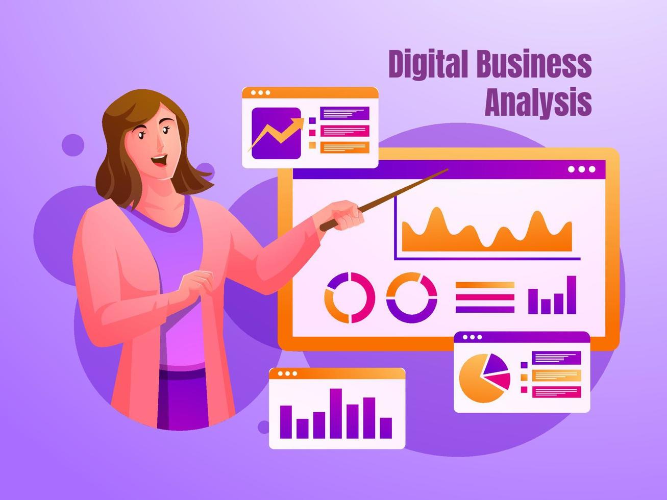 businesswoman presentation about digital business analysis vector
