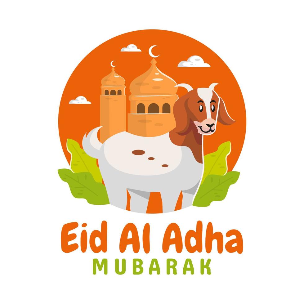 cabra y mezquita feliz concepto de eid al adha vector