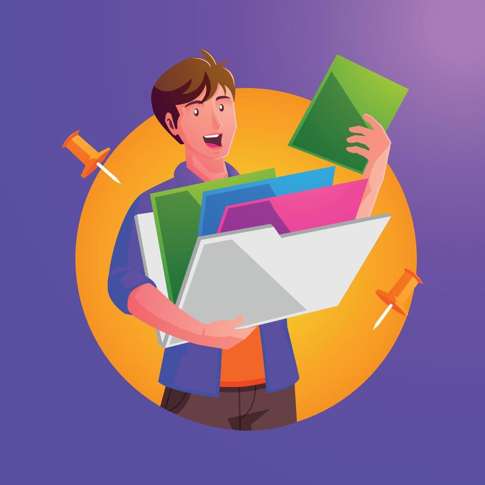 a man carrying a folder and checking documents vector