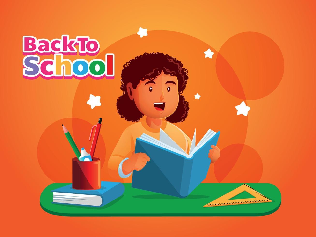 a little girl reading a back to school book vector