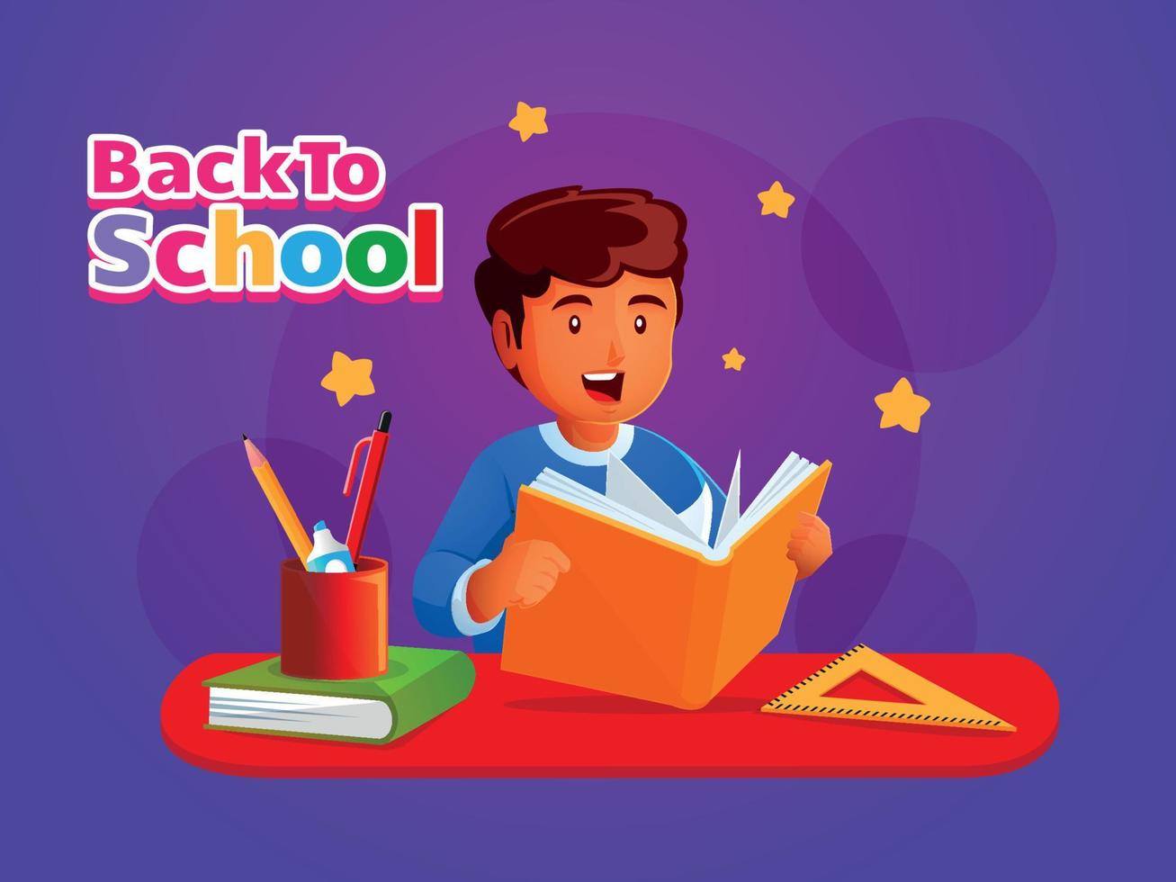 a boy reading a back to school book vector
