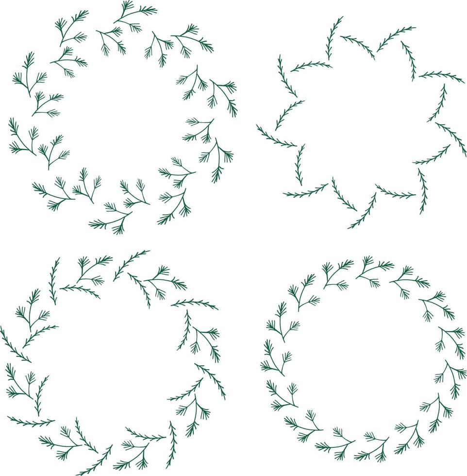 Four round frames made of fir and pine branches and christmas tree branches. Wreaths on white background for your design vector