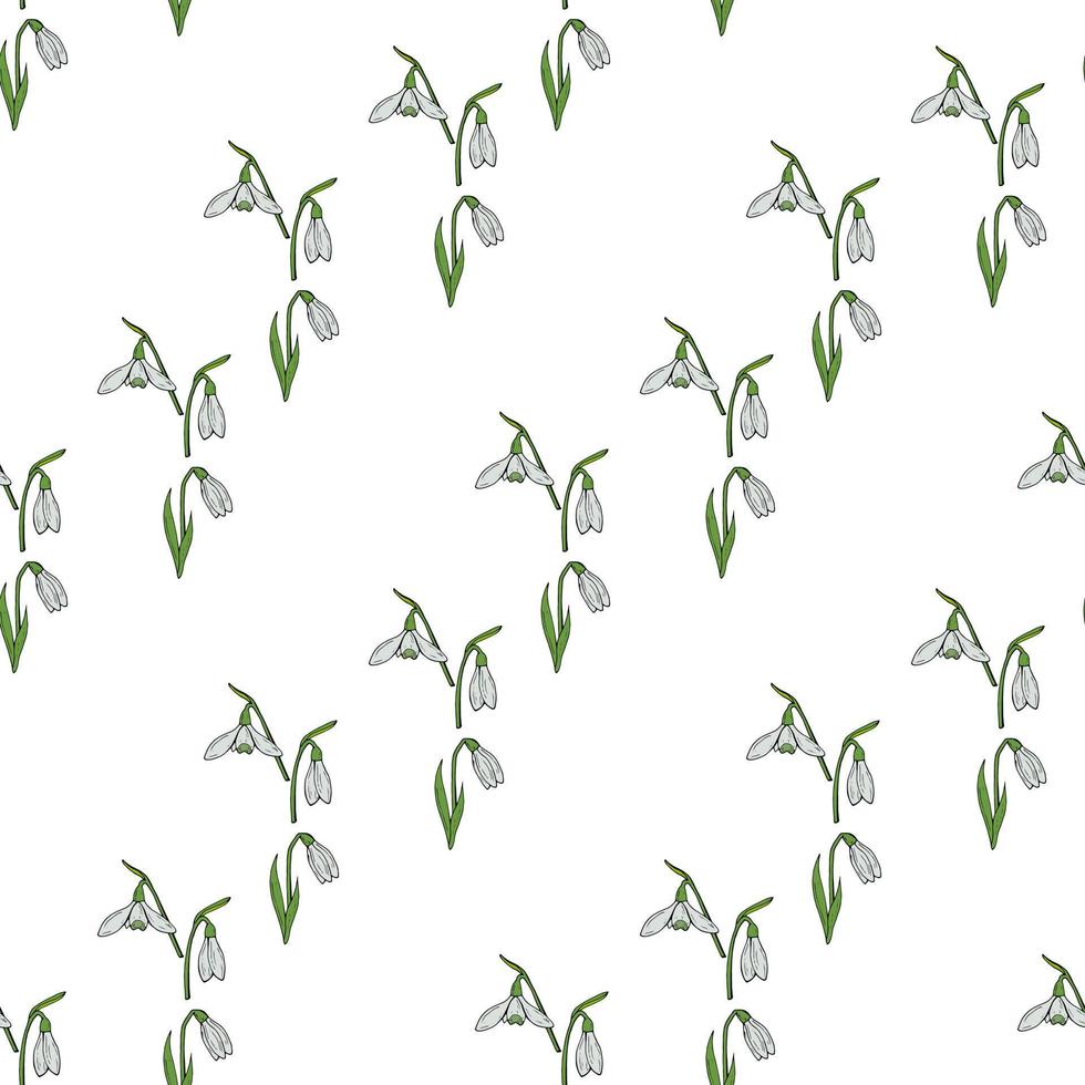 Seamless pattern with flowers snowdrops for fabric, textile, clothes, tablecloth and other things. Vector image.