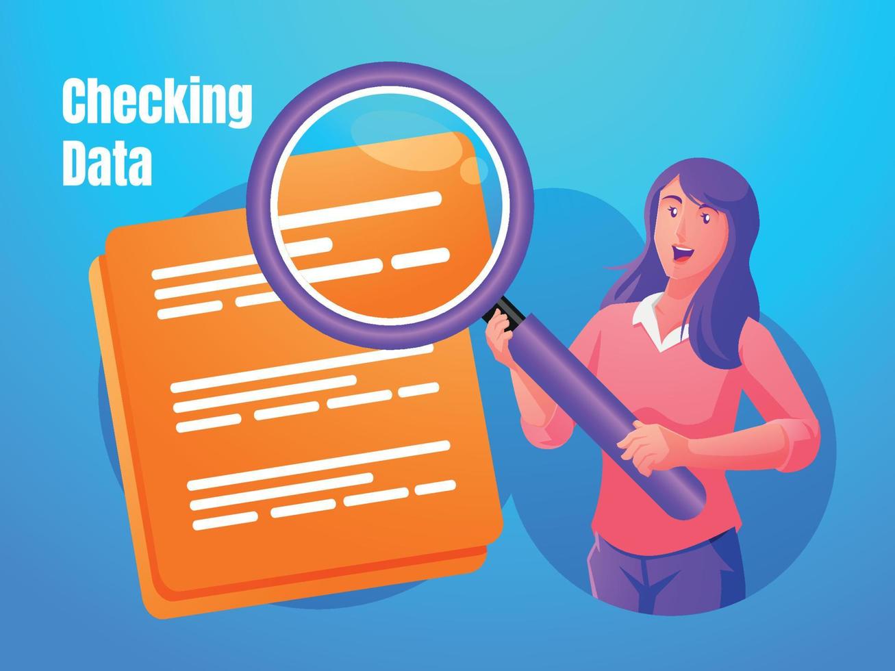 Checking data concept with magnifying glass symbol and document vector