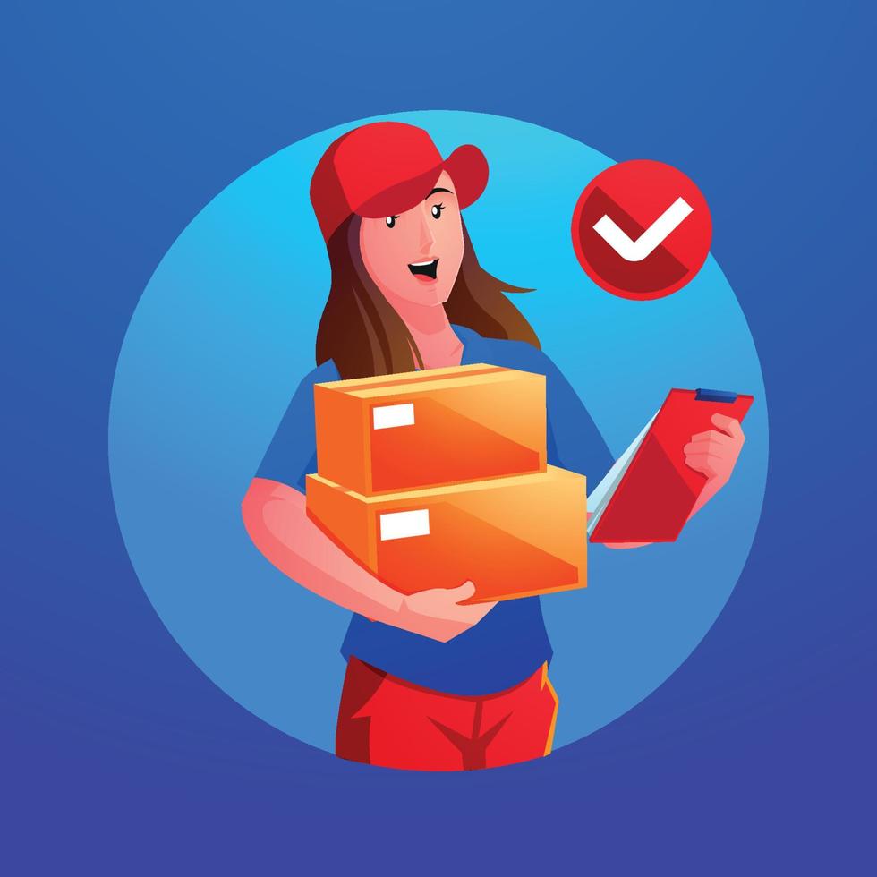 a delivery man courier checks delivery data vector