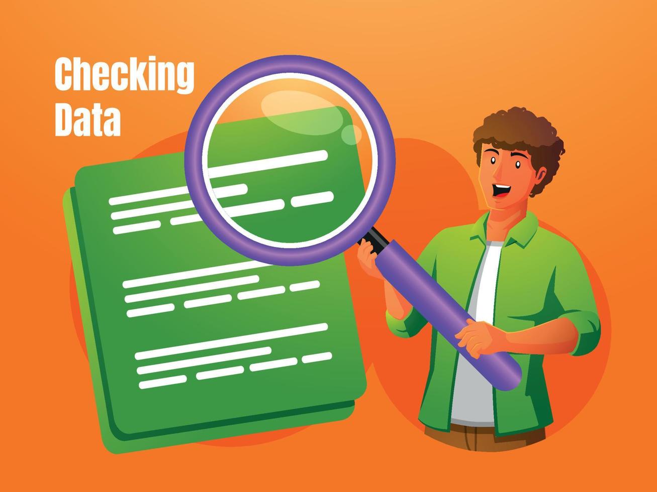 Checking data concept with magnifying glass symbol and document vector