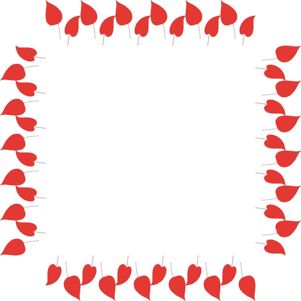 Square frame with vertical red leaves on white background. Isolated wreath for your design. vector