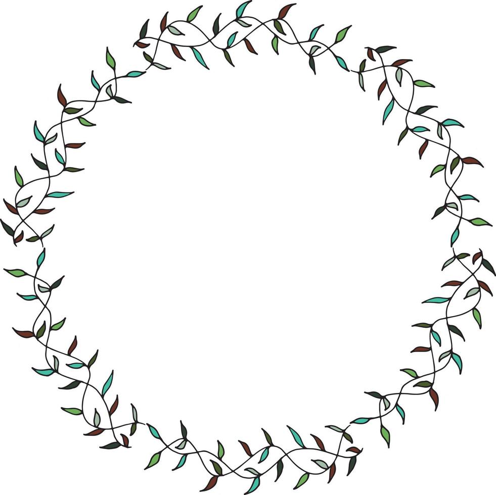 Round frame made of multicolored leaf pattern. Wreath on white background for your design