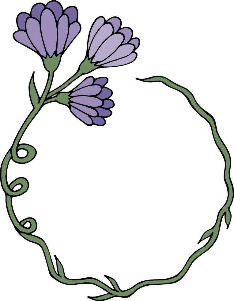 Flower wreath with violet flowers on white background 02.  Vector image.